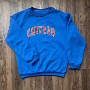 Chicago‎ Crewneck Sweatshirt Blue Graphic Pullover Comfy Loungewear